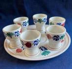 Boerenbont eierdopjes met schaal, Ophalen of Verzenden, Aardewerk, Boerenbont, Schaal of Schalen