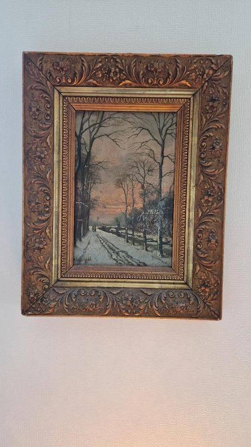 Antiek winters schilderij – gesigneerd n. (naar) Louis Apol, Antiek en Kunst, Kunst | Schilderijen | Klassiek, Ophalen of Verzenden