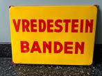 Mooi origineel emaille VREDESTEIN BANDEN bord. Langcat Bussu, Verzamelen, Ophalen of Verzenden, Gebruikt, Reclamebord