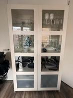 Witte Buffetkast met Ledverlichting, Ophalen, Gebruikt, 100 tot 150 cm, Glas