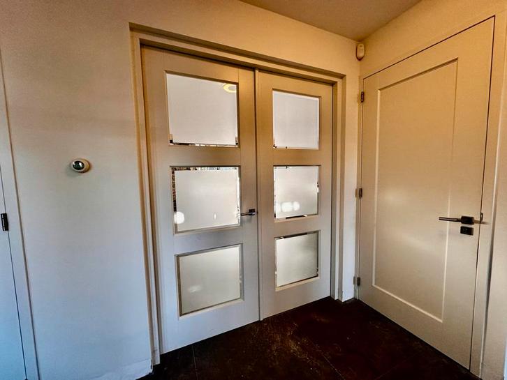 Hardhouten binnendeur met glas, Doe-het-zelf en Verbouw, Deuren en Horren, Gebruikt, Binnendeur, 200 tot 215 cm, 80 tot 100 cm