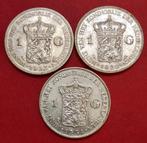 3 guldens 1923, 1928 en 1931. Zfr., Setje, Zilver, Koningin Wilhelmina, 1 gulden