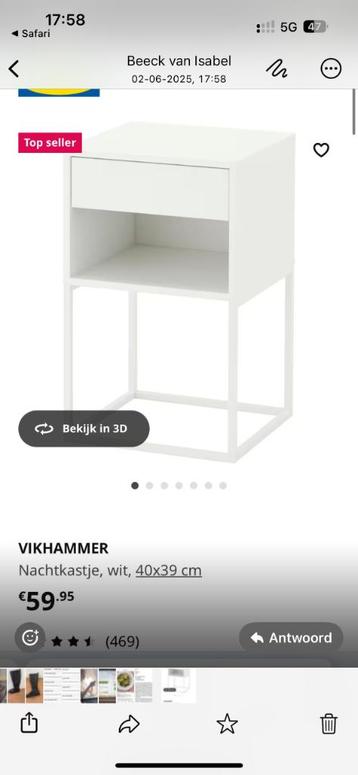 Nachtkastje wit IKEA 