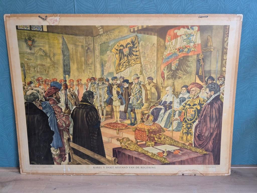 Schoolplaat Karel V doet afstand - 107x77 cm, Ophalen, Geschiedenis