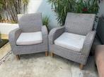 Twee grijze rieten rotan loungestoelen, Gebruikt, Rotan, Loungeset, Stoel