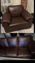 Bruine leren banken., Ophalen, Gebruikt, Minder dan 75 cm, Driepersoons