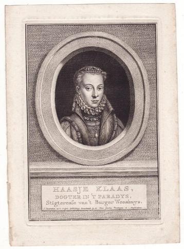 Haasje Klaas stichtster Burger Weeshuis antieke gravure beschikbaar voor biedingen