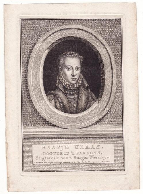 Haasje Klaas stichtster Burger Weeshuis antieke gravure, Antiek en Kunst, Kunst | Etsen en Gravures, Ophalen of Verzenden