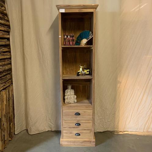Teakhouten boekenkast - 3 planken - 3 lades - TTM Wonen, Huis en Inrichting, Kasten | Boekenkasten, Nieuw, Minder dan 50 cm, 150 tot 200 cm