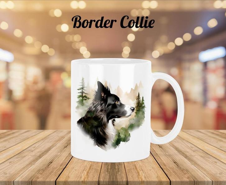 Border Collie profiel mok, Huis en Inrichting, Keuken | Servies, Nieuw, Kop(pen) en/of Schotel(s), Overige stijlen, Ophalen of Verzenden