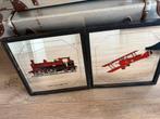 Vintage Spiegels met Locomotief- en Vliegtuig, Antiek en Kunst, Ophalen of Verzenden, Minder dan 100 cm