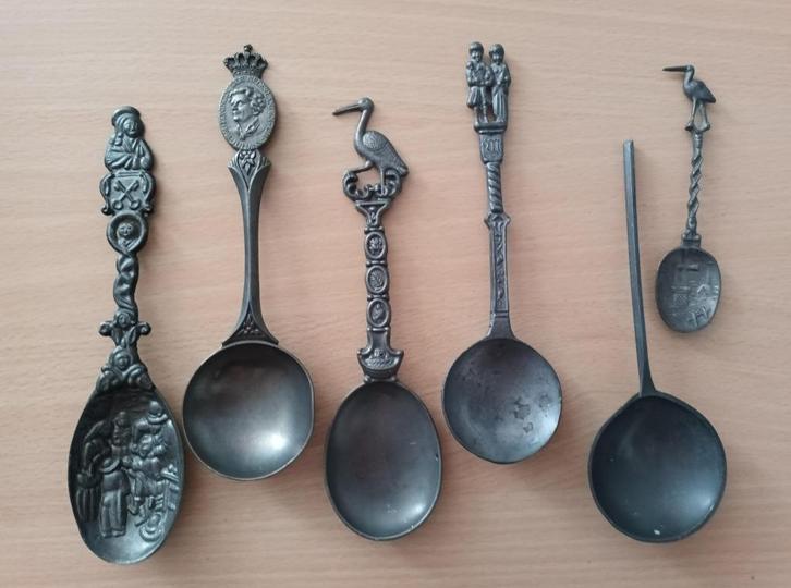 6 antieke tinnen lepels, Antiek en Kunst, Antiek | Tin, Ophalen of Verzenden
