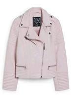 Stoere suèdelook jas bikerjas zand/beige maat 128 zgan, Ophalen of Verzenden, Zo goed als nieuw, Meisje, Jas