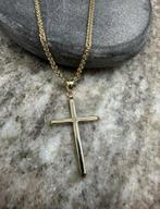 14K Gouden Vossenstaart Ketting met Kruis, Ophalen of Verzenden, Zo goed als nieuw, Goud