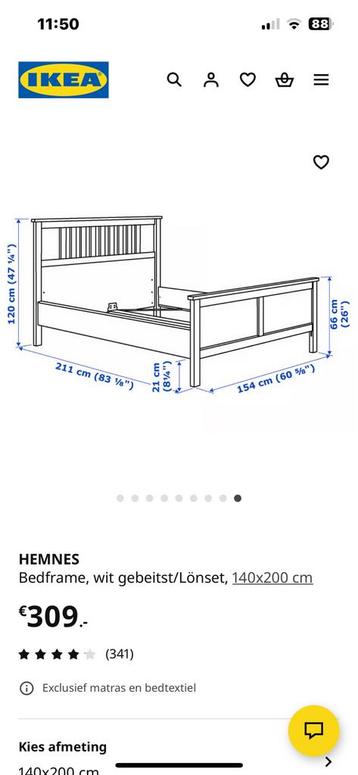 Ikea hemnes bed 140x200cm grijs als nieuw - afbeelding 3