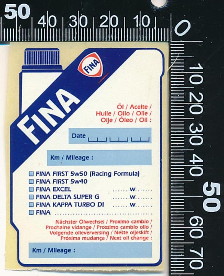 Sticker: Fina - Onderhoudssticker, Verzamelen, Stickers, Zo goed als nieuw, Auto of Motor, Ophalen of Verzenden