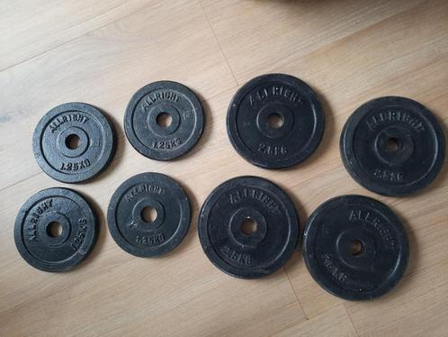 Halterschijven gewichten Allright 4x2,5 & 4x1,25kg gietijzer, Sport en Fitness, Fitnessmaterialen, Gebruikt, Halterschijven, Armen