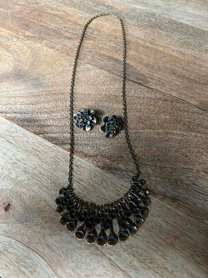 Vintage Ketting met Oorbellen Set, Sieraden, Tassen en Uiterlijk, Kettingen, Gebruikt, Overige materialen, Overige kleuren, Ophalen of Verzenden