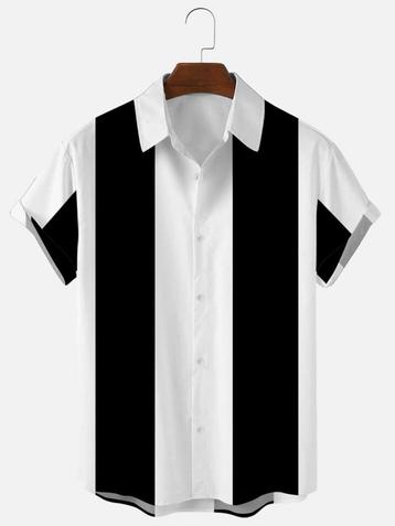 Zwart wit gestreept heren overhemd / bowling rockabilly  beschikbaar voor biedingen