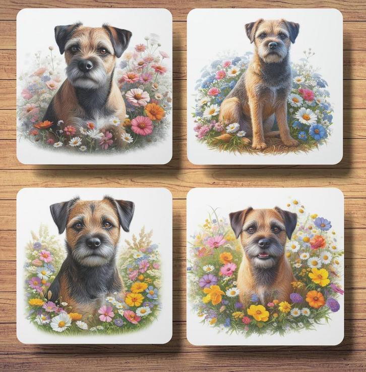 Border Terriër Lente onderzetters met houder, Huis en Inrichting, Woonaccessoires | Onderzetters, Nieuw, Glas of Kopje, Ophalen of Verzenden