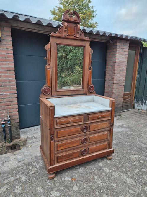 Antieke Waskast met Spiegel en Marmeren Blad, Antiek en Kunst, Antiek | Meubels | Kasten, Ophalen