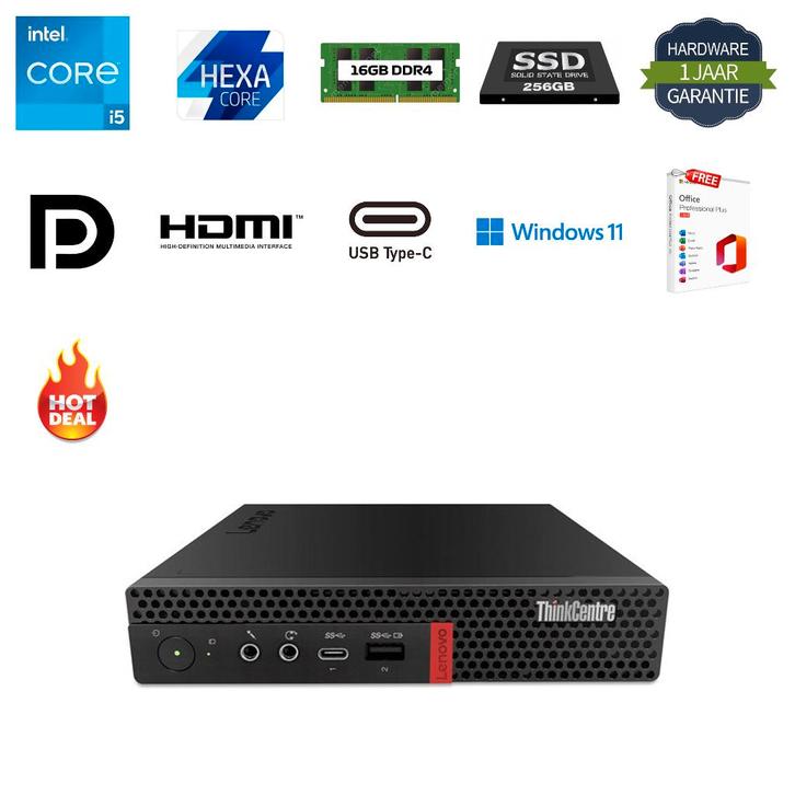 Lenovo M720Q tiny i5-9500T 3.7GHz 16GB 256GB SSD Office 2024, Computers en Software, Desktop Pc's, Zo goed als nieuw, 3 tot 4 Ghz