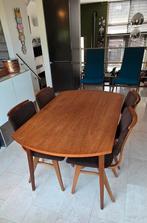 Vintage ronde teakhouten eettafel Louis Van Teeffelen Wébé, Ophalen, Gebruikt, 100 tot 150 cm, Teakhout