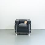 2x Cassina LC2 Le Corbusier Fauteuil Zwart Leer - Chroom, Minder dan 75 cm, Nieuw, Ophalen of Verzenden, Metaal