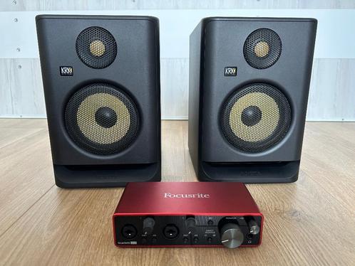 2 x KRK Rokit RP5 G4 actieve studiomonitor + Audio interface, Audio, Tv en Foto, Luidsprekers, Zo goed als nieuw, Front, Rear of Stereo speakers