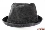 Trilby-achtige porkpie zwart-grijs stonewashed 57, 59 en 60, Ophalen of Verzenden, Nieuw, 60 cm (XL, 7½ inch) of meer, Hoed