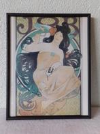 Schilderijtje van Alphonse Mucha, JOB, zwarte lijst met onts, Ophalen of Verzenden, Huis en Inrichting