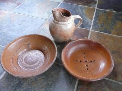 3 delen oud Steengoed <> Keukengerei <> Keramiek rode Klei, Antiek en Kunst, Antiek | Keukenbenodigdheden, Ophalen of Verzenden