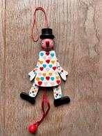 Houten trekpopje clown met hartjes, Ophalen of Verzenden