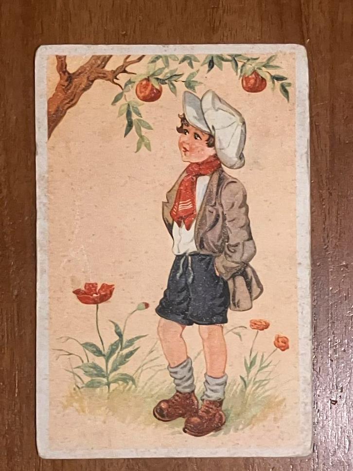 Oude Postkaart - Jongen onder Appelboom 1946, Verzamelen, Ansichtkaarten | Themakaarten, Gelopen, 1940 tot 1960, Kinderen, Ophalen of Verzenden