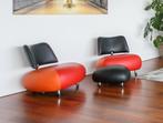 2 Design leolux pallone stoelen + voetenbank / poef te koop, Twee, Metaal, Ophalen of Verzenden, Zo goed als nieuw