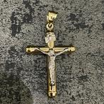 14 k wit/geel gouden kruis hanger, Nieuw, Ophalen of Verzenden, Kruis of Symbool, Goud