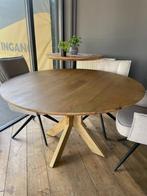 LEEGVERKOOP MANGO TAFEL ROND MET MASSIEF HOUTEN ONDERSTEL !, Huis en Inrichting, Stoelen, Ophalen, Bruin, Nieuw, Metaal