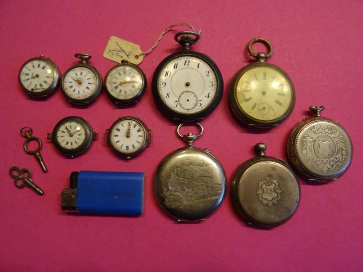 10 oude antieke zakhorloges polshorloge klok horloge sleutel, Antiek en Kunst, Curiosa en Brocante, Ophalen of Verzenden