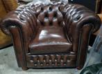 Robuuste XL Chesterfield club fauteuil bruin leer +BEZORGING