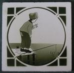 Nr X77+: 2 Groenwitte tegels met vissertje Tonwerk Offstein, Antiek en Kunst, Antiek | Wandborden en Tegels, Ophalen of Verzenden