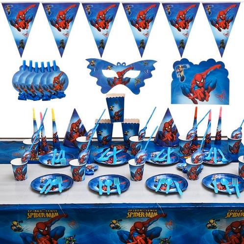 145 delig verjaardagset - Thema: Spiderman - met tafelkleed,, Hobby en Vrije tijd, Feestartikelen, Nieuw, Ophalen of Verzenden