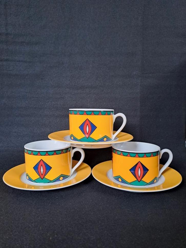 3 kop en schotels Kahla Change jaren 80 Memphis stijl, Huis en Inrichting, Keuken | Servies, Zo goed als nieuw, Kop(pen) en/of Schotel(s)