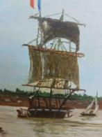 Schilderij oud galjoen havengezicht R. Kras, Antiek en Kunst, Kunst | Schilderijen | Klassiek, Ophalen