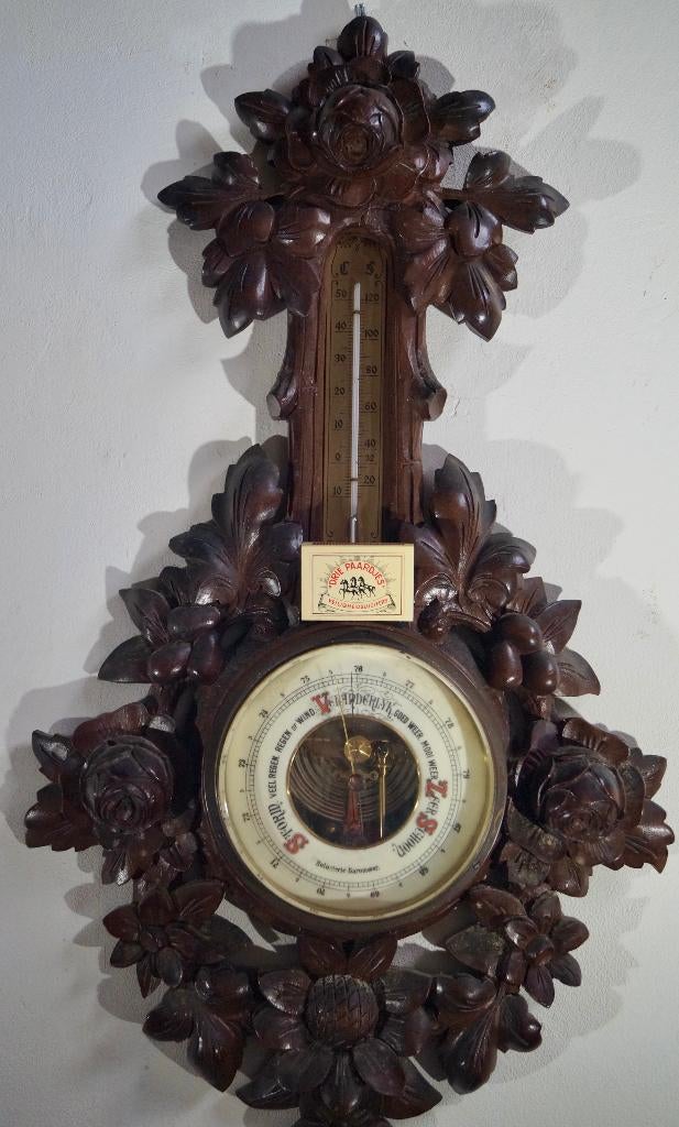 2671 - Antieke Zwarte Woud barometer met thermometer, Ophalen of Verzenden
