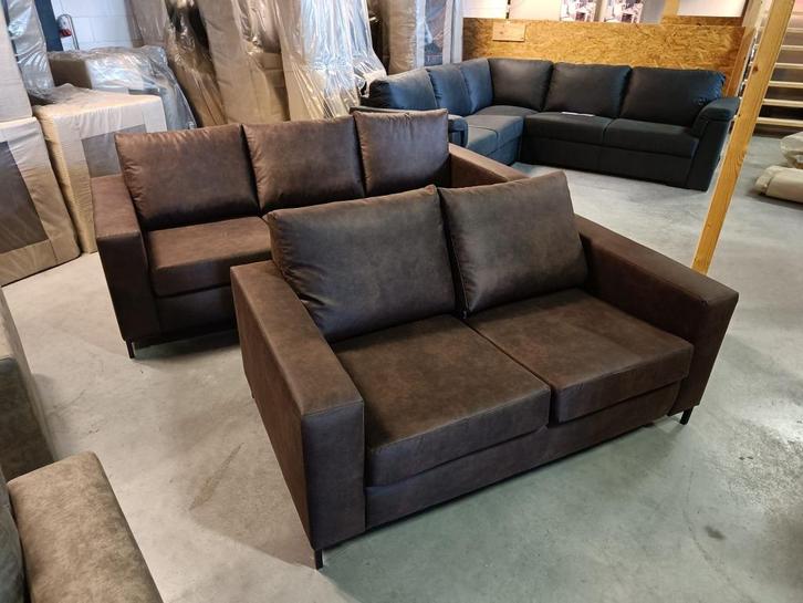 Bankstel Pronto 3 + 2 antraciet, taupe of bruin nu €898-, Huis en Inrichting, Banken | Bankstellen, Nieuw, Rechte bank, Vierpersoons of meer