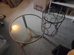 Goud Brons Glas Salontafel Bijzettafel Set, Ophalen, Zo goed als nieuw, Rond, Vintage