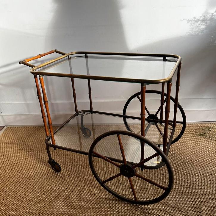 Faux Bamboo bar cart trolley serveerwagen antiek vintage, Antiek en Kunst, Antiek | Meubels | Tafels, Ophalen
