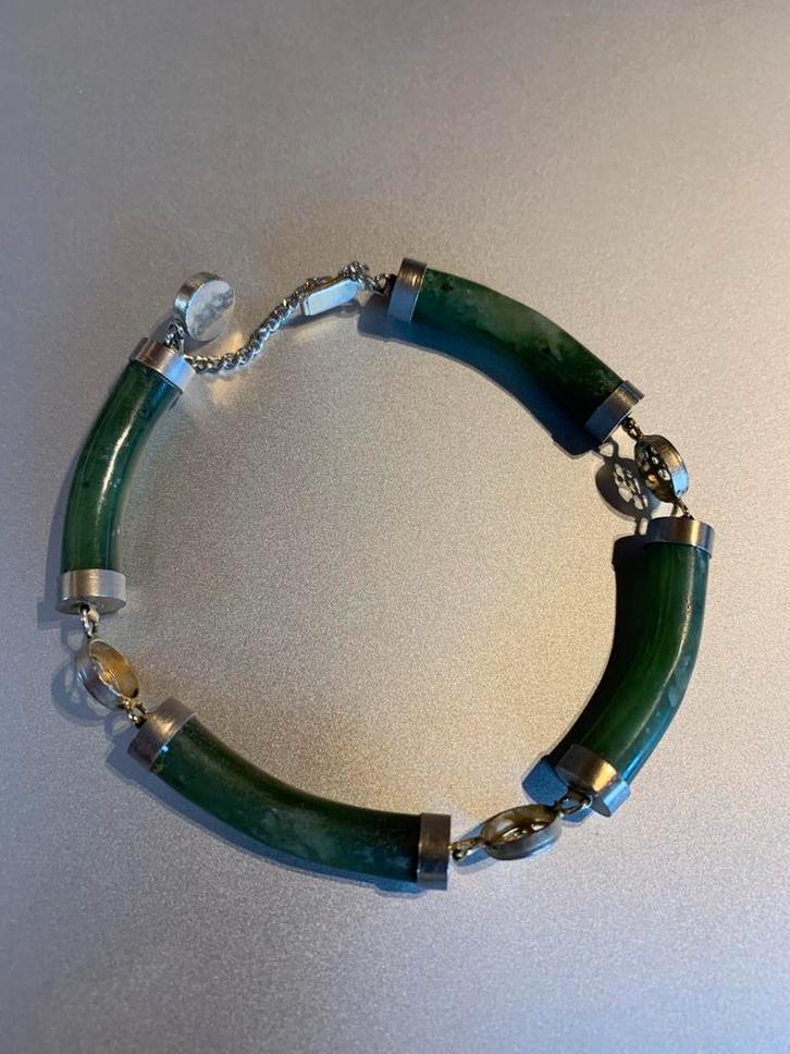 Echt jade armband, vierdelig met tussenstukken en bakslot, Sieraden, Tassen en Uiterlijk, Armbanden, Zo goed als nieuw, Overige materialen
