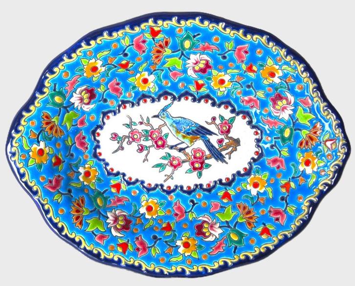 Grote ovale schaal Emaux de Longwy (28.5cm!), Antiek en Kunst, Antiek | Keramiek en Aardewerk, Ophalen