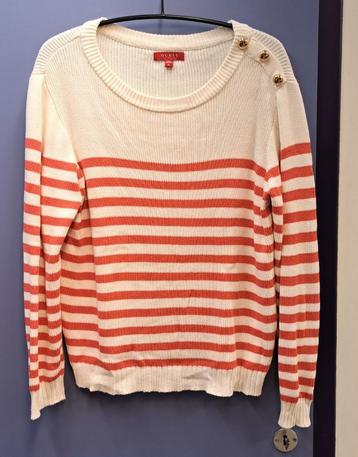 Guess trui ecru / zalm roze gestreept gouden knopen XL 47114 beschikbaar voor biedingen